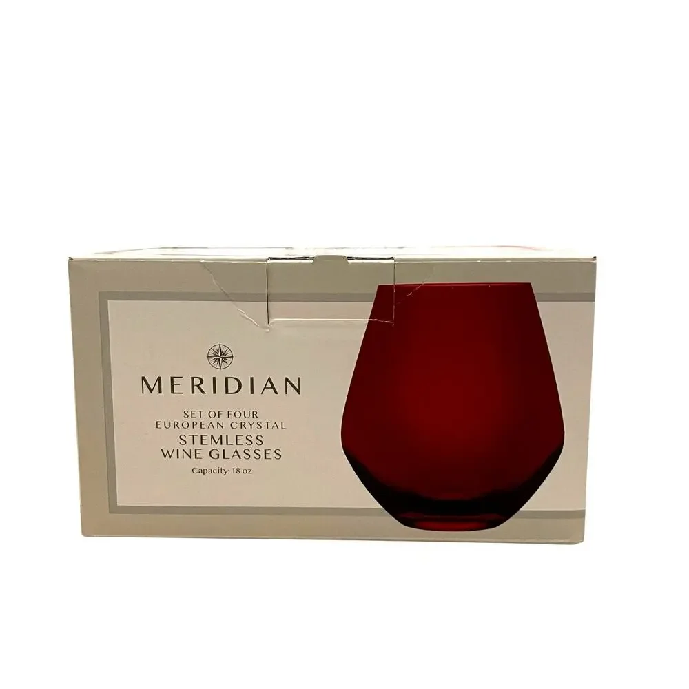 Godinger Meridian Stemless Wine Glasses 18oz RED Set of 4 New